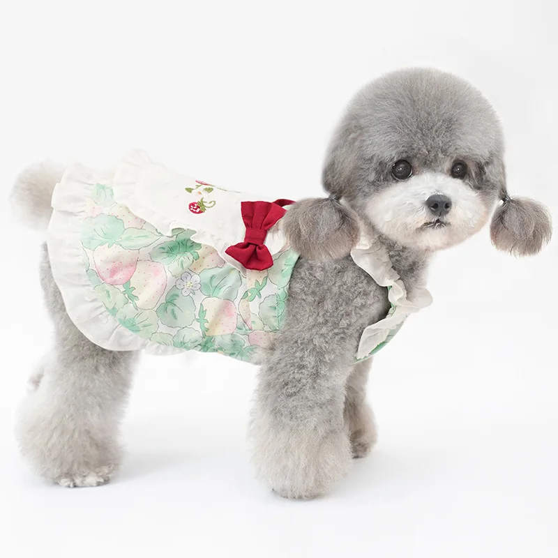 Vestido de princesa de perro INS de lujo, elegante vestido Floral con lazo para cachorro, vestidos de boda para fiesta de primavera y verano para Pomerania Yorkshire - imagen 3