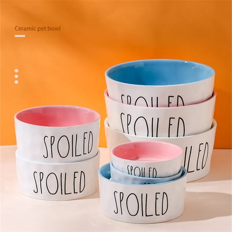 Comederos para mascotas de dibujos animados, cuencos de cerámica antideslizantes gruesos de alta calidad con letras en inglés para perros y gatos, suministros para mascotas, accesorios - imagen 3