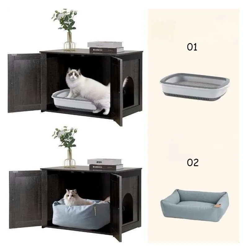 Gabinete oculto para arena para gatos, gabinete oculto para interiores, casa escondite para gatos, armarios para cama para gatos, muebles de tapicería para inodoro para mascotas - imagen 3