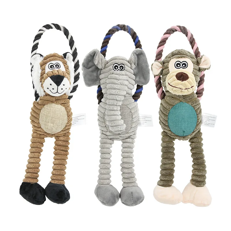 Juguete interactivo de peluche para mascotas, mono, León, elefante, cuerda de algodón de nailon, anillo de tracción, resistente a mordeduras, suministros de juguetes para mascotas