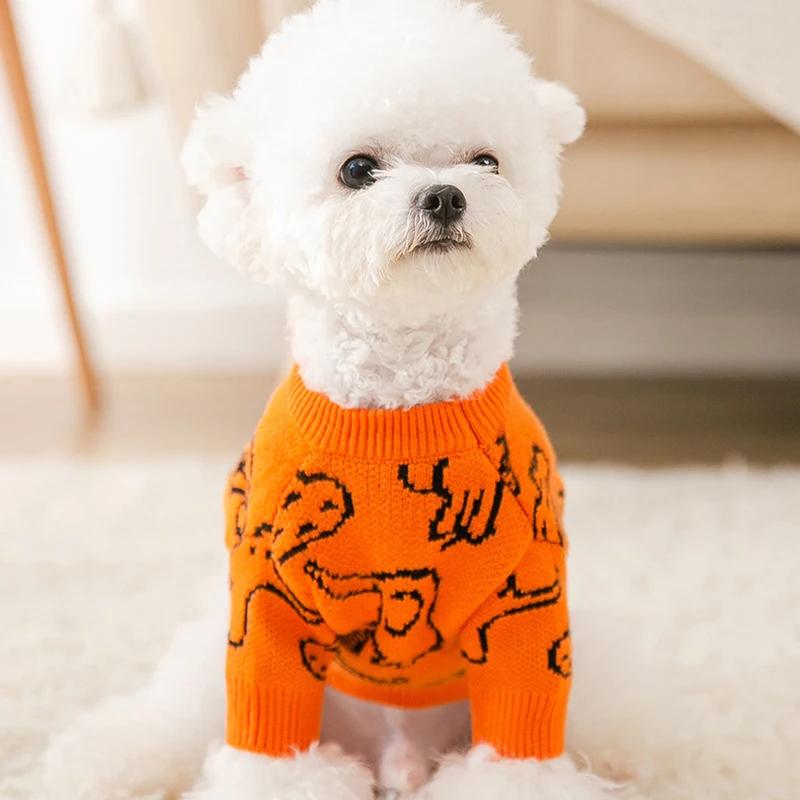 Suéter con estampado de animales para perros, ropa de invierno para perros, bonito y suave, jerséis cálidos con cuello alto para cachorros y gatos, suéter para mascotas, suministros para perros - imagen 3