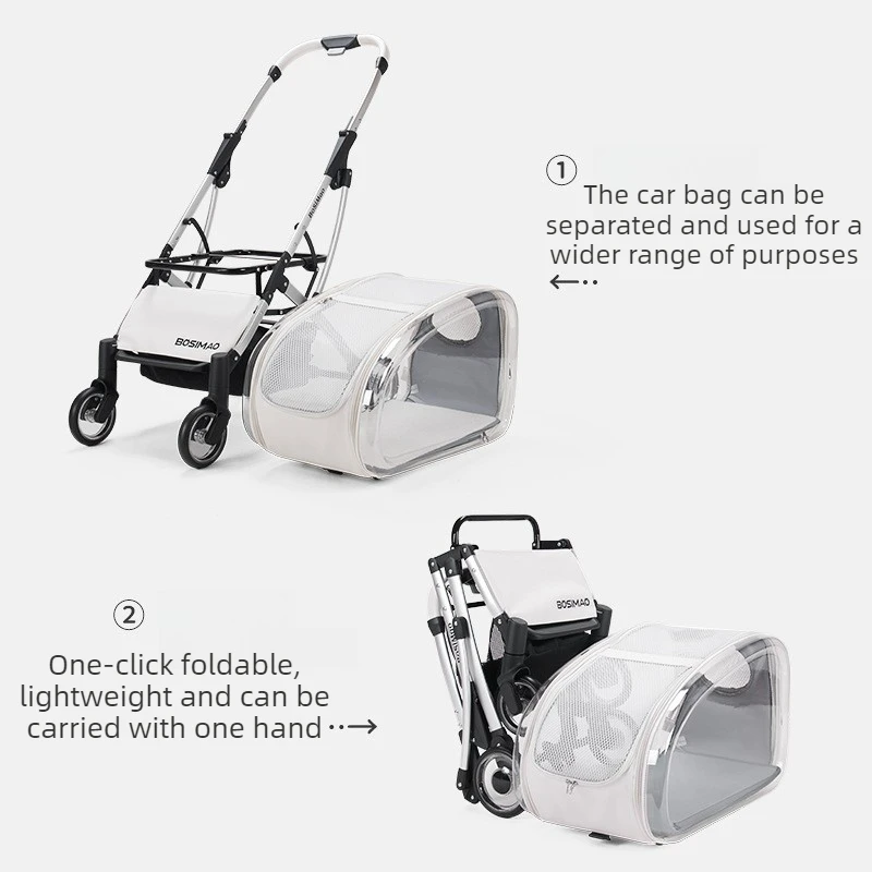 Carrito de paseo 4 ruedas plegable desmontable para cachorros y gatos - imagen 4
