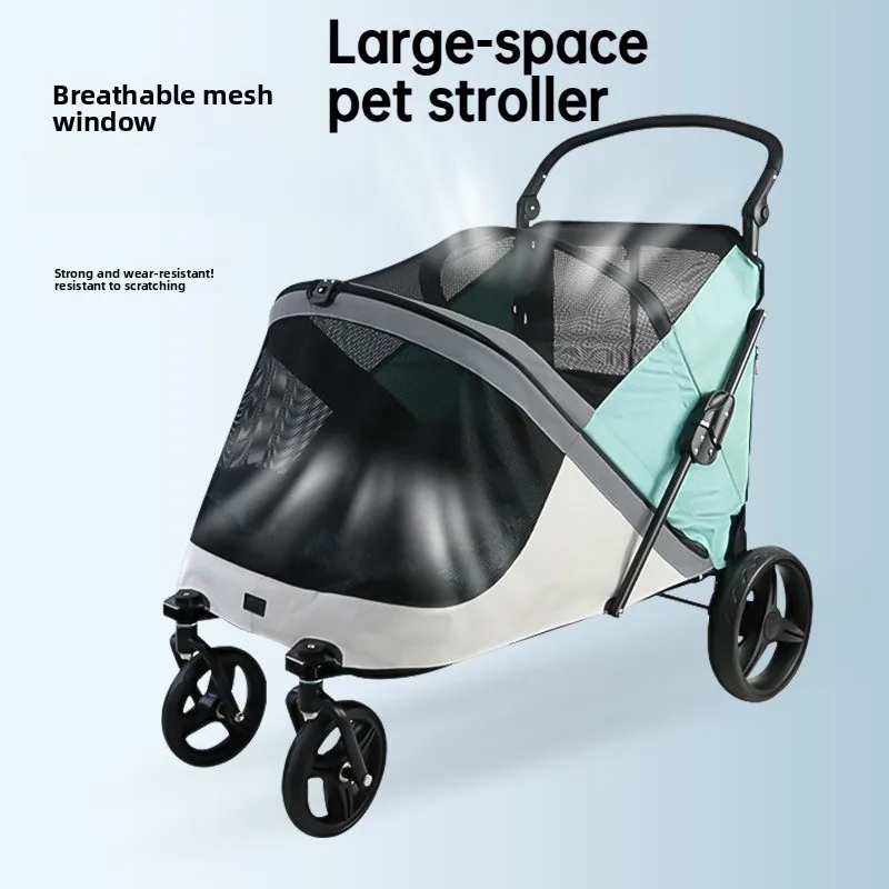Cochecito para mascotas de gran espacio, carrito ligero y plegable para caminar para perros, cortavientos transpirable, productos para mascotas, accesorios