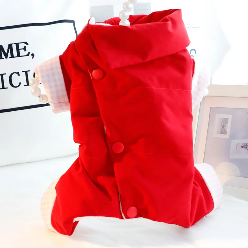 Ropa para perros, ropa de otoño e invierno, ropa gruesa acolchada de algodón de cuatro patas con botones abiertos en la espalda de terciopelo, productos para mascotas de peluche - imagen 4