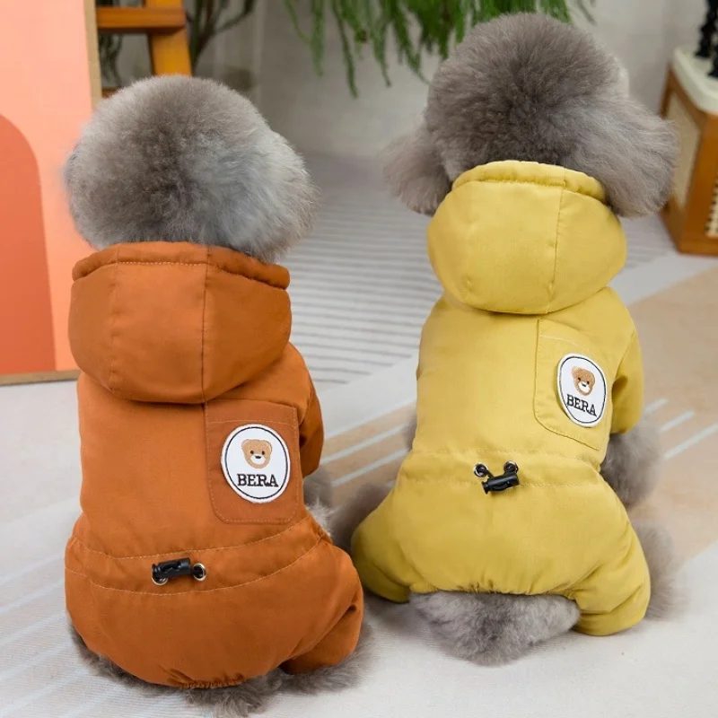 ชุดจั๊มสูทสุนัขหรูหรา อุ่นสบาย เสื้อผ้าสุนัขสำหรับฤดูหนาว พร้อมห่วงรูปตัว D เสื้อโค้ทบุนุ่มหนา พิมพ์ลายน่ารัก เสื้อฮู้ดสำหรับแมว ชุดสำหรับสัตว์เลี้ยง - imagen 3