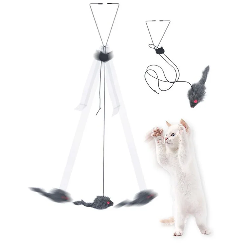 NONOR-ratón de simulación para gato, juguete interactivo divertido para colgar en la puerta, palo retráctil para gato, cuerda para rascar, suministros para gato - imagen 3