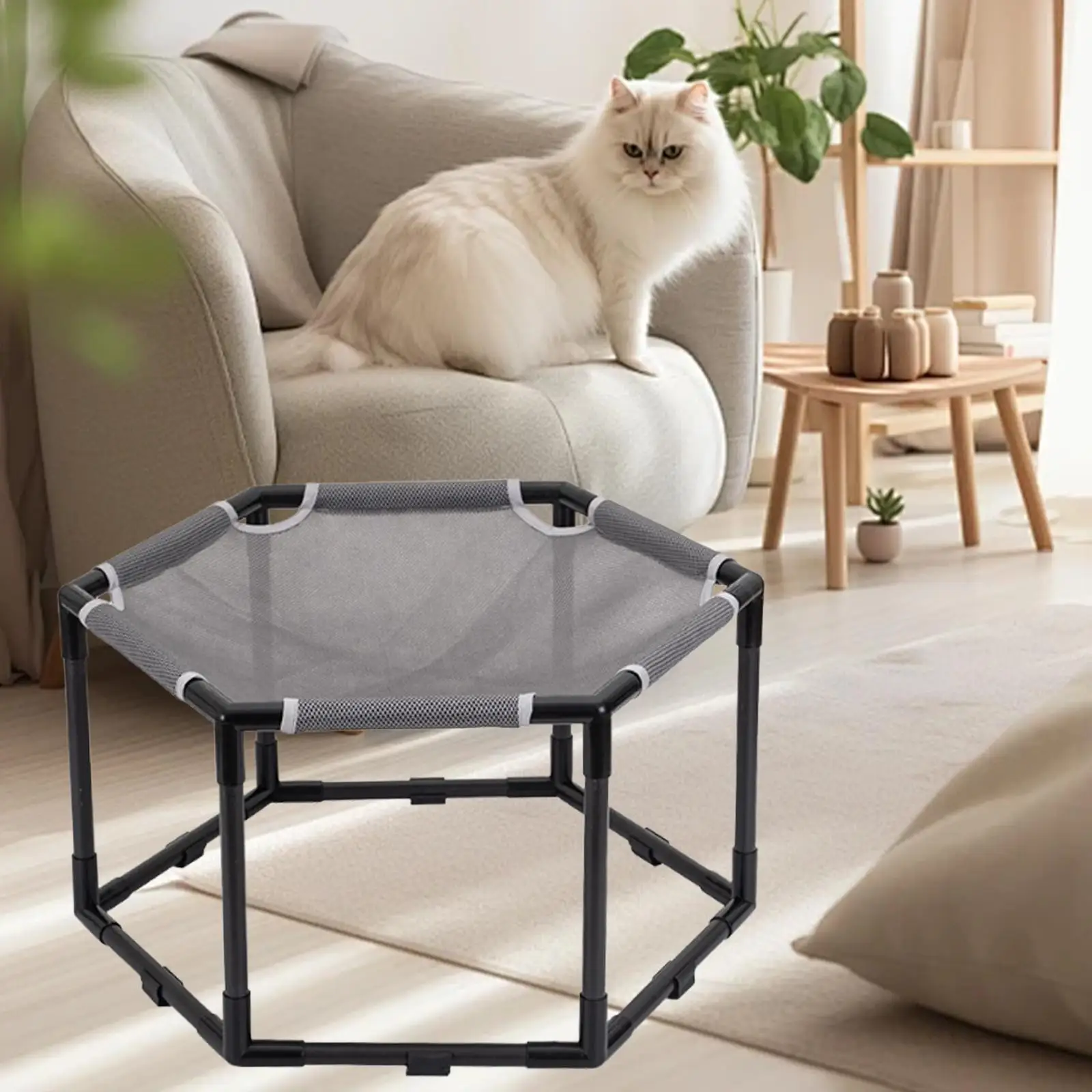 Cat Hammock Bed Hexagon Furniture Protection Elevated Cat Bed for Kitten