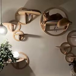 Estantes de pared circulares de madera para gatos - Muebles de juego