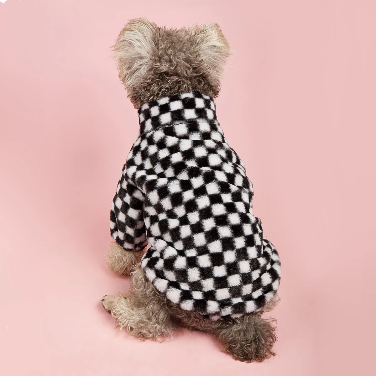 Ropa de invierno de lujo para perros pequeños y medianos, abrigo cálido de felpa con celosía blanca y negra para Bulldog Francés, chaqueta para Chihuahua - imagen 5