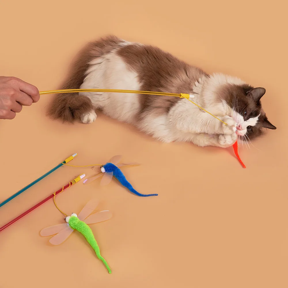 Accesorios para mascotas, palo de cosquillas para gatos, lentejuelas, ojos grandes, Libélula, juguetes interactivos, suministros para gatos, juguete interactivo para gatos - imagen 2