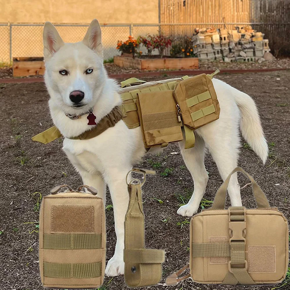 Juego de bolsas tácticas para perros de estilo militar, bolsas Molle con accesorio para cinturón para arnés, bolsas de entrenamiento resistentes para perros grandes