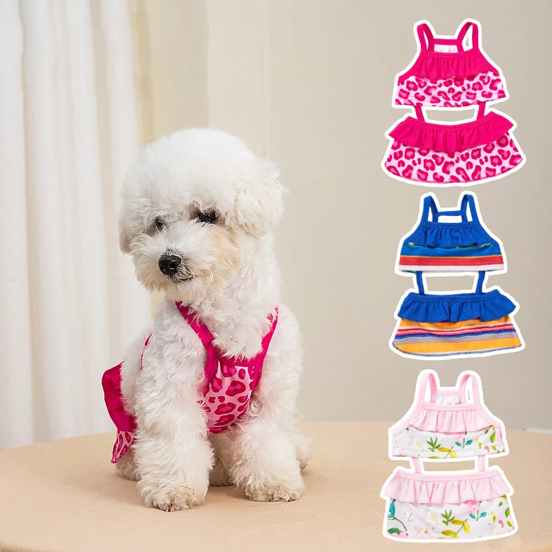 Traje de baño de bikini para perros de verano, vestido de leopardo rosa de moda para perros pequeños, chaleco de playa para cachorros y niñas, ropa Yorkshire Terrier 2025 nuevo - imagen 2
