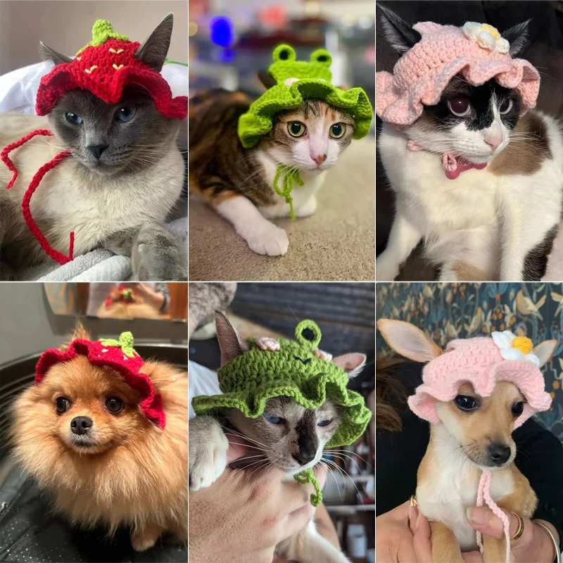Gorro de gato hecho a mano, gorro tejido elástico, gorro para mascotas, gorros para cachorros y gatitos, gorro tejido, accesorios para sesión de fotos de fiesta, decoración, accesorios para gatos - imagen 2