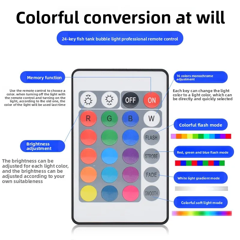 Luz LED RGB con burbujas para acuario – Control remoto resistente al agua - imagen 3