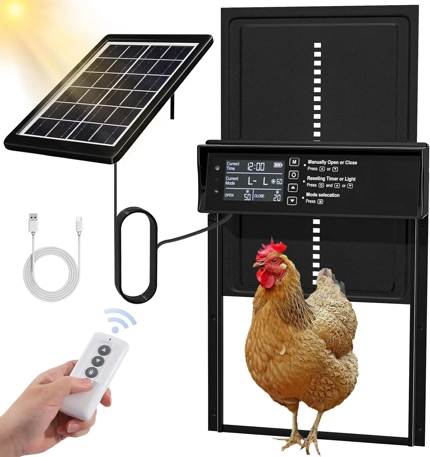 Puerta automática solar para gallinero – 4 modos con temporizador