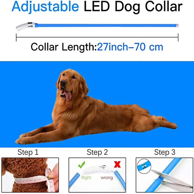 Collar de perro LED recargable por USB, collares de perro iluminados, luces intermitentes para caminar de noche - imagen 4