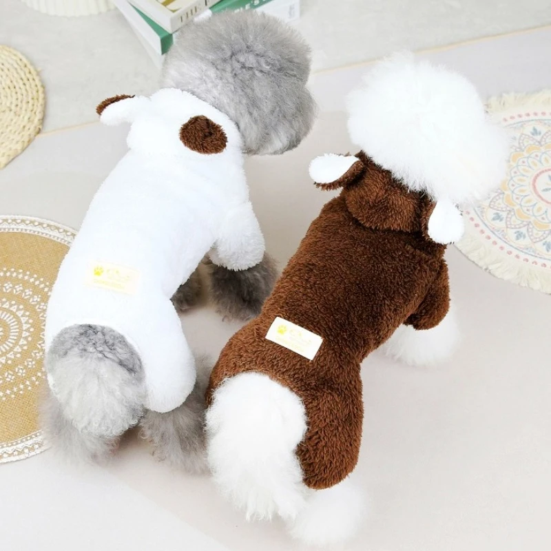 Ropa de lana para mascotas para perros pequeños y medianos, mono para perros Kawaii, monos sólidos a la moda para cachorros, monos para gatos de invierno, pijamas para perros y mascotas - imagen 2