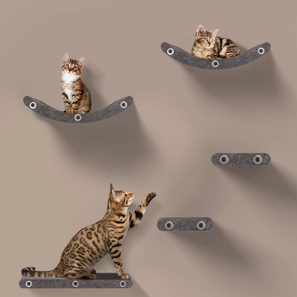 Estante perchero de pared para gatos con rascador – Fieltro gris - imagen 2