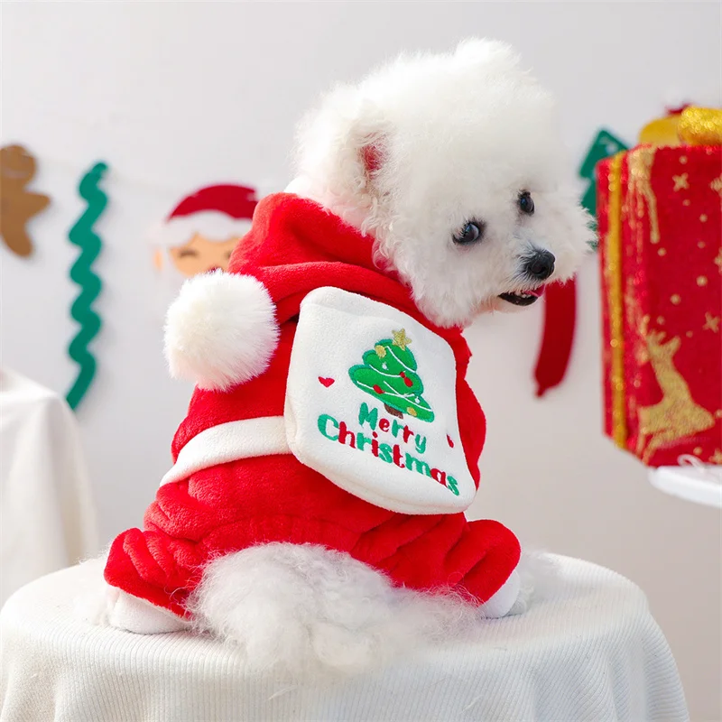 Ropa de lana para perros con bolsa, monos rojos, mono para perros pequeños Shih Tzu Dachshund, disfraces de Navidad, pijama para cachorros, chándal