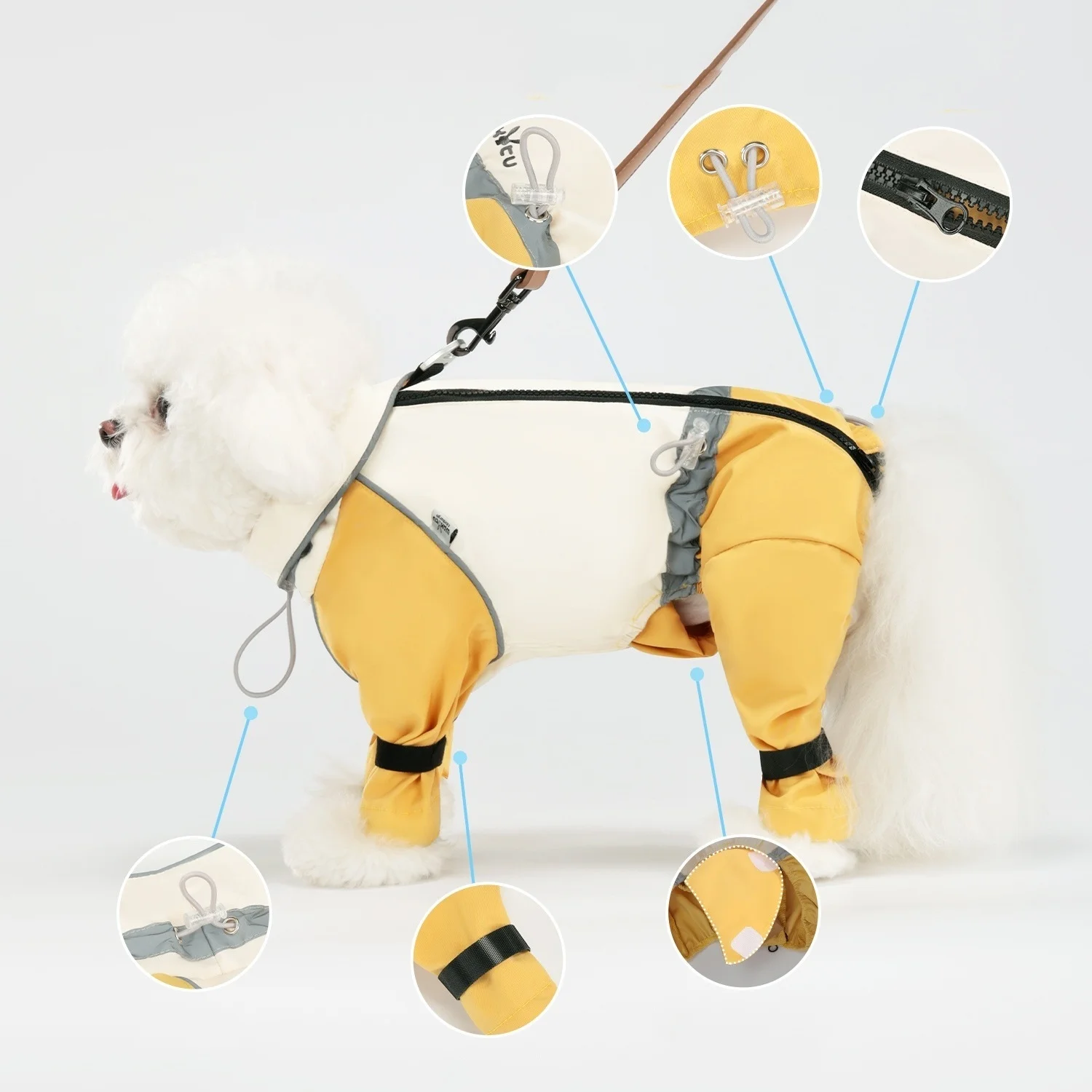 Primavera y verano Ropa para perros de raza pequeña Abrigo a prueba de viento de cuatro patas chaqueta impermeable para perros ropa para mascotas impermeable para perros amarillo - imagen 4