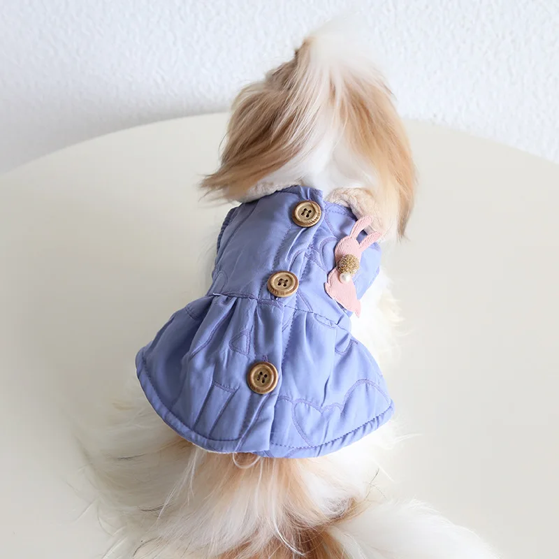 Falda de algodón con botones de madera para perros y gatos, ropa de mascotas para perros pequeños, suéter para cachorros, nueva flor de aire, Otoño e Invierno - imagen 3