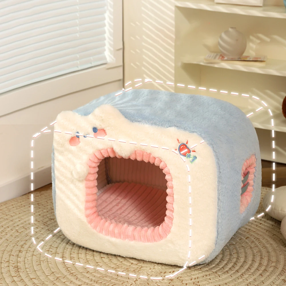 HOOPET-cama bonita para gatos, casa cálida para mascotas, cojín de cueva para gatitos, tienda cómoda para gatos, nido para cachorros, estera para perros pequeños, suministros para cama para gatos - imagen 2