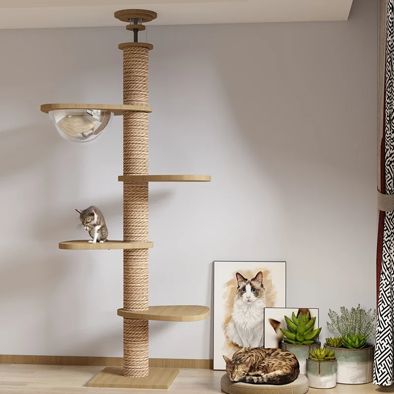 Juguete de escalada para gatos, torre para gatos de suelo a techo con poste rascador, hamaca de suelo a techo, casa de árbol para mascotas, muebles para mascotas - imagen 2