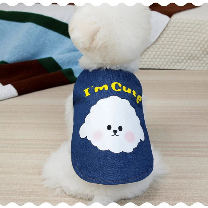 Sudadera vaquera oscura con dibujos de perros y mascotas, ropa de Año Nuevo, Otoño Invierno para gatos, monos transpirables de terciopelo para cachorros pequeños y medianos