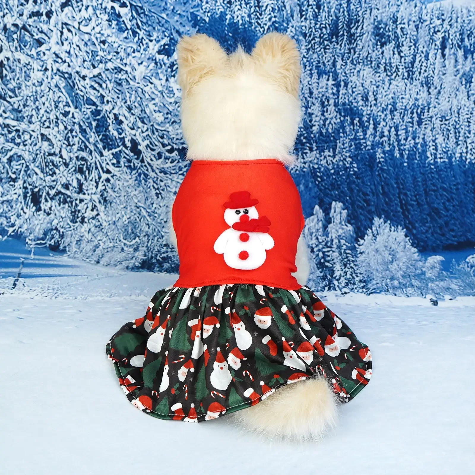 Vestido de Navidad para perros pequeños y medianos, bonito muñeco de nieve con estampado de Papá Noel, Reno, falda de princesa para cachorros, ropa festiva para - imagen 3