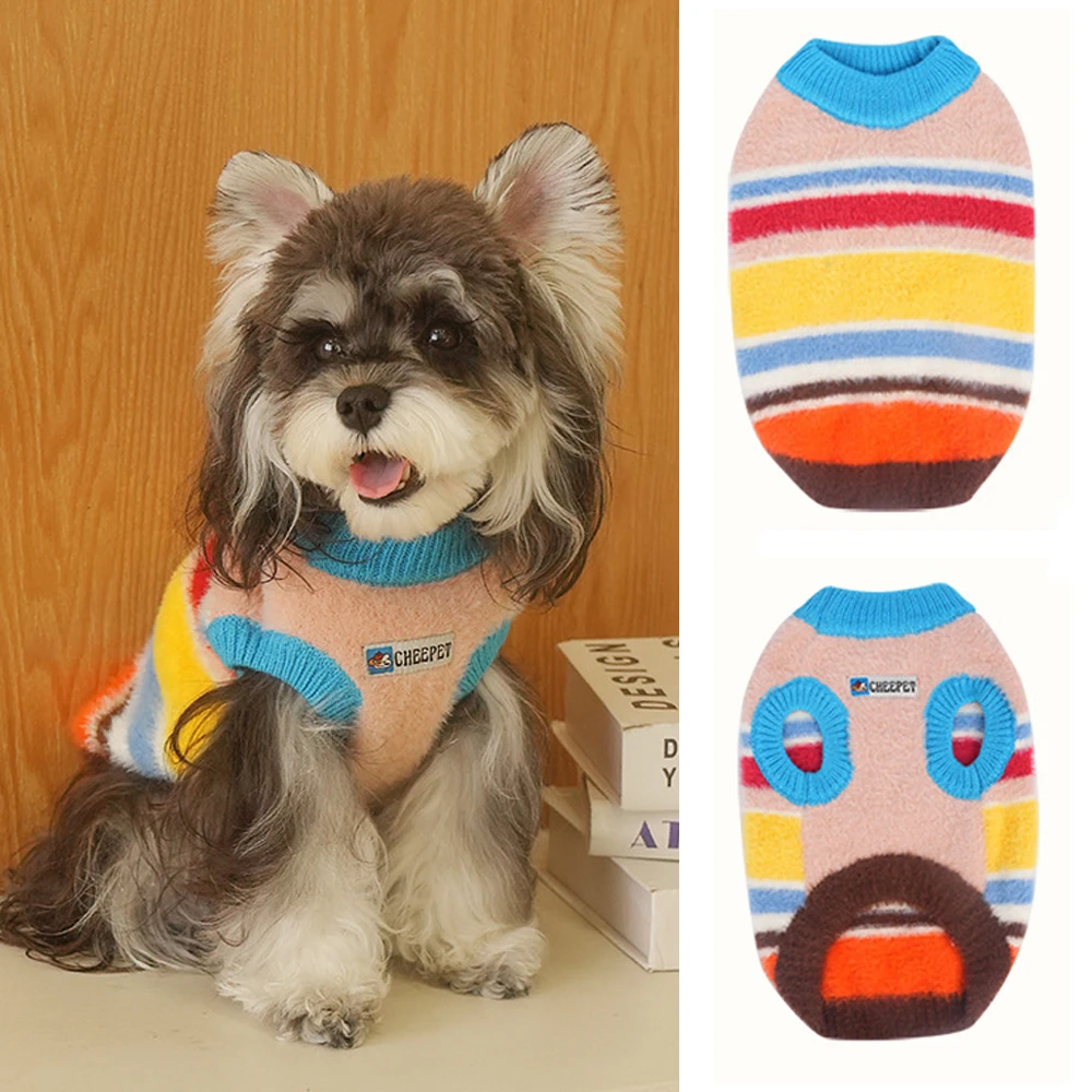 Suéteres de arcoíris para perros, suéteres suaves y cálidos de imitación de visón para mascotas, traje de otoño e invierno para perros pequeños, prendas de punto para cachorros, ropa bonita para gatos