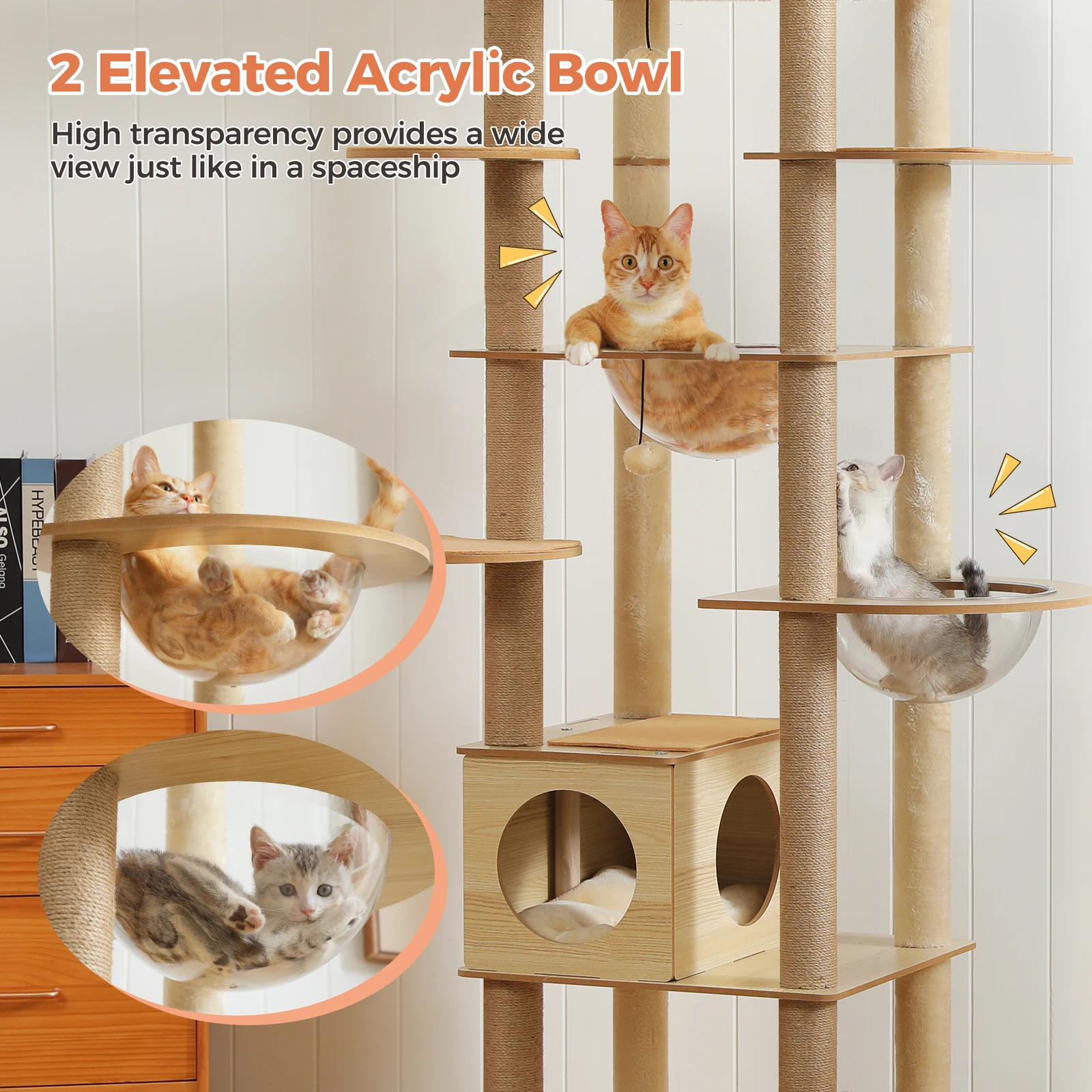 Torre alta para gatos de madera – Hamacas y postes rascadores - imagen 4
