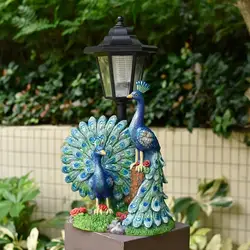 Estatuilla de jardín al aire libre, lámpara de paisaje de luz Solar de pavo real de resina, escultura decorativa para adorno de Patio de Patio grande
