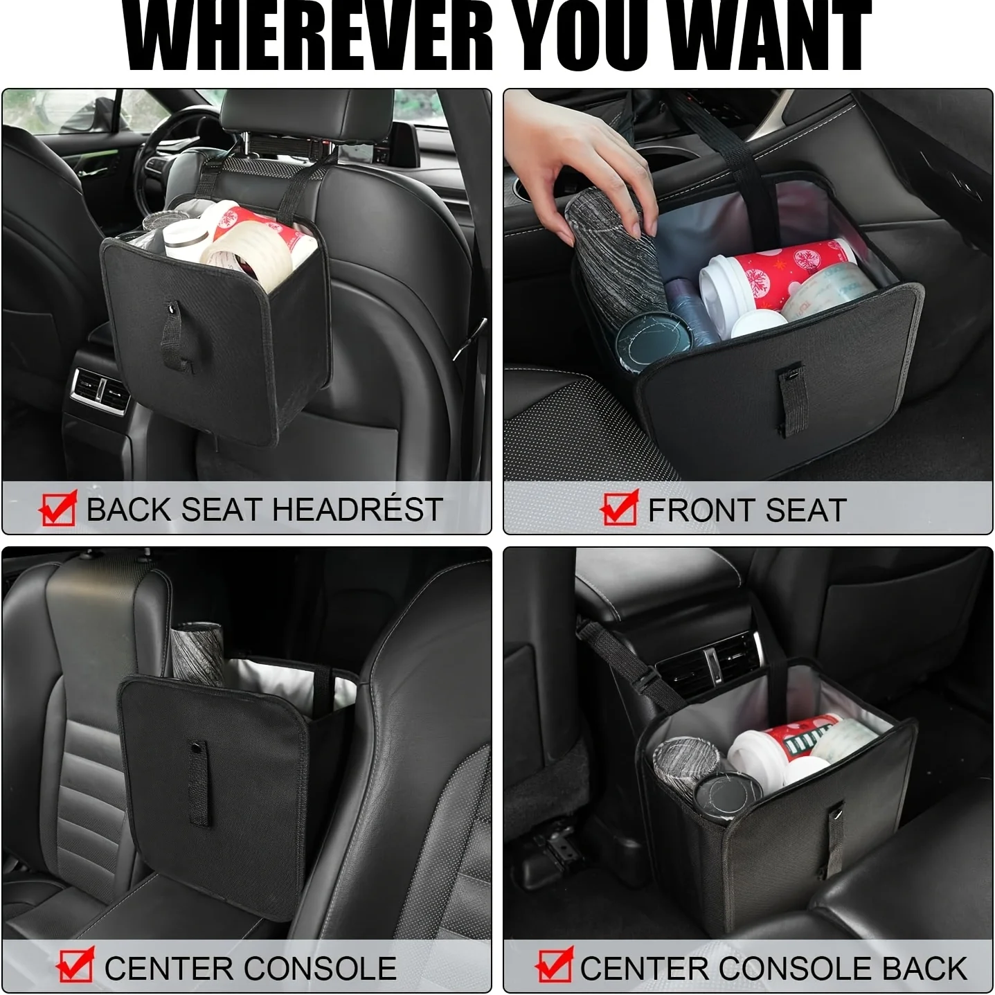 Cubo basura portátil resistente para coche perro y gato con bolsas - imagen 5