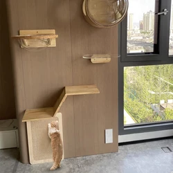 Sistema de estantes para gatos – Escalera, rascador y estantes de pared en madera