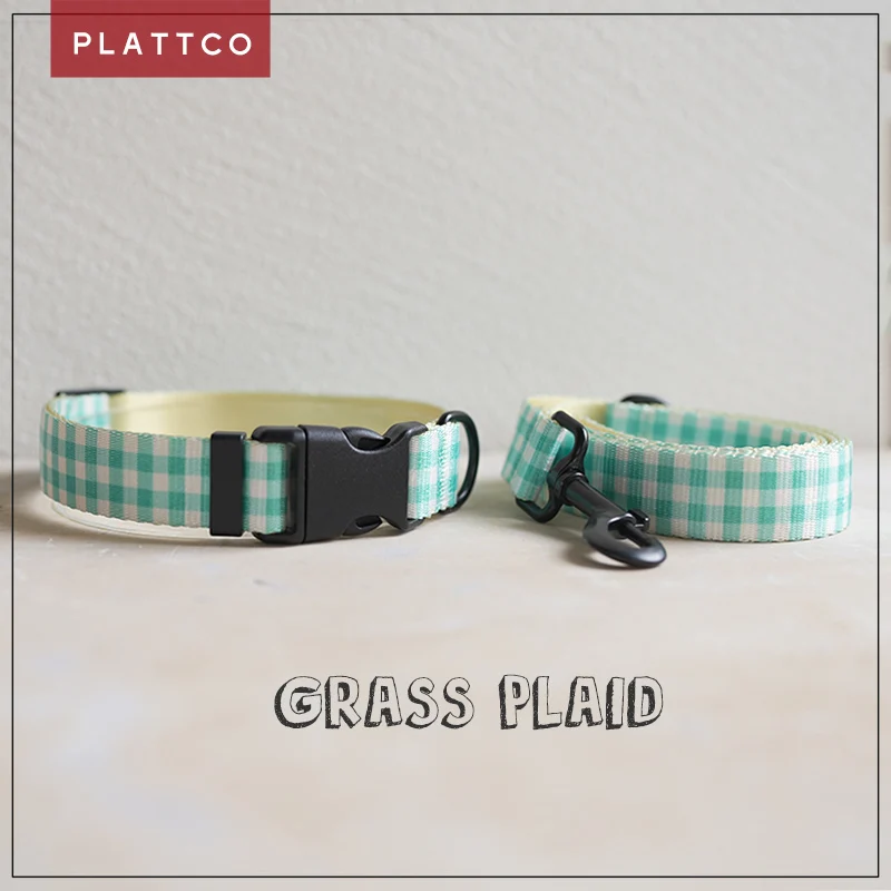 Correa para collar de perro PLATTCO diseñada para GRASS PLAID grande, mediano y pequeño combina inteligentemente con hebilla de plástico y aleación de zinc PDC306
