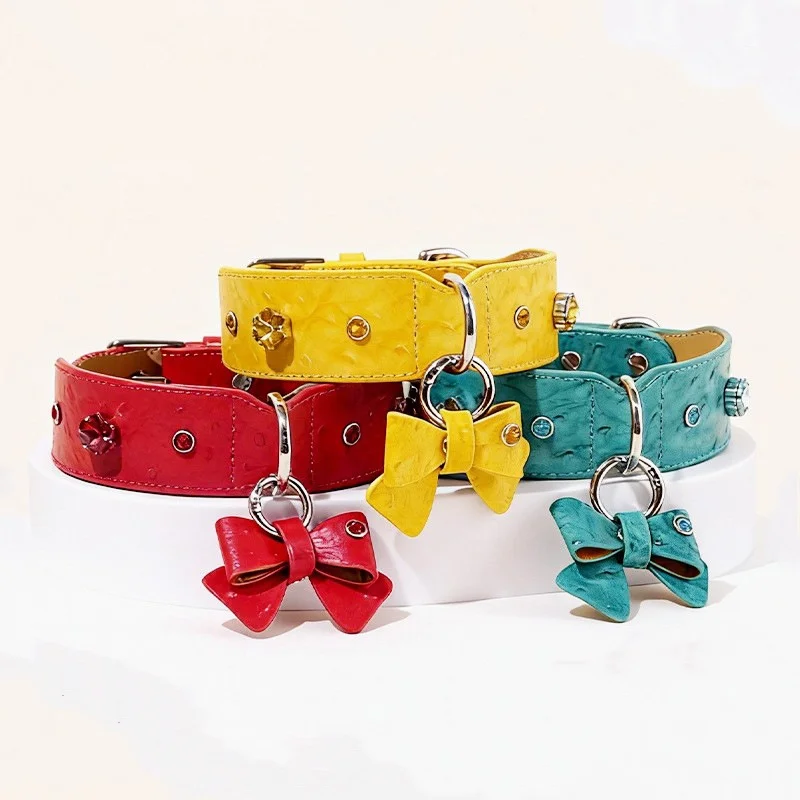 Collar cuero Nappa lazo brillo para perros pequeños medianos grandes - imagen 2