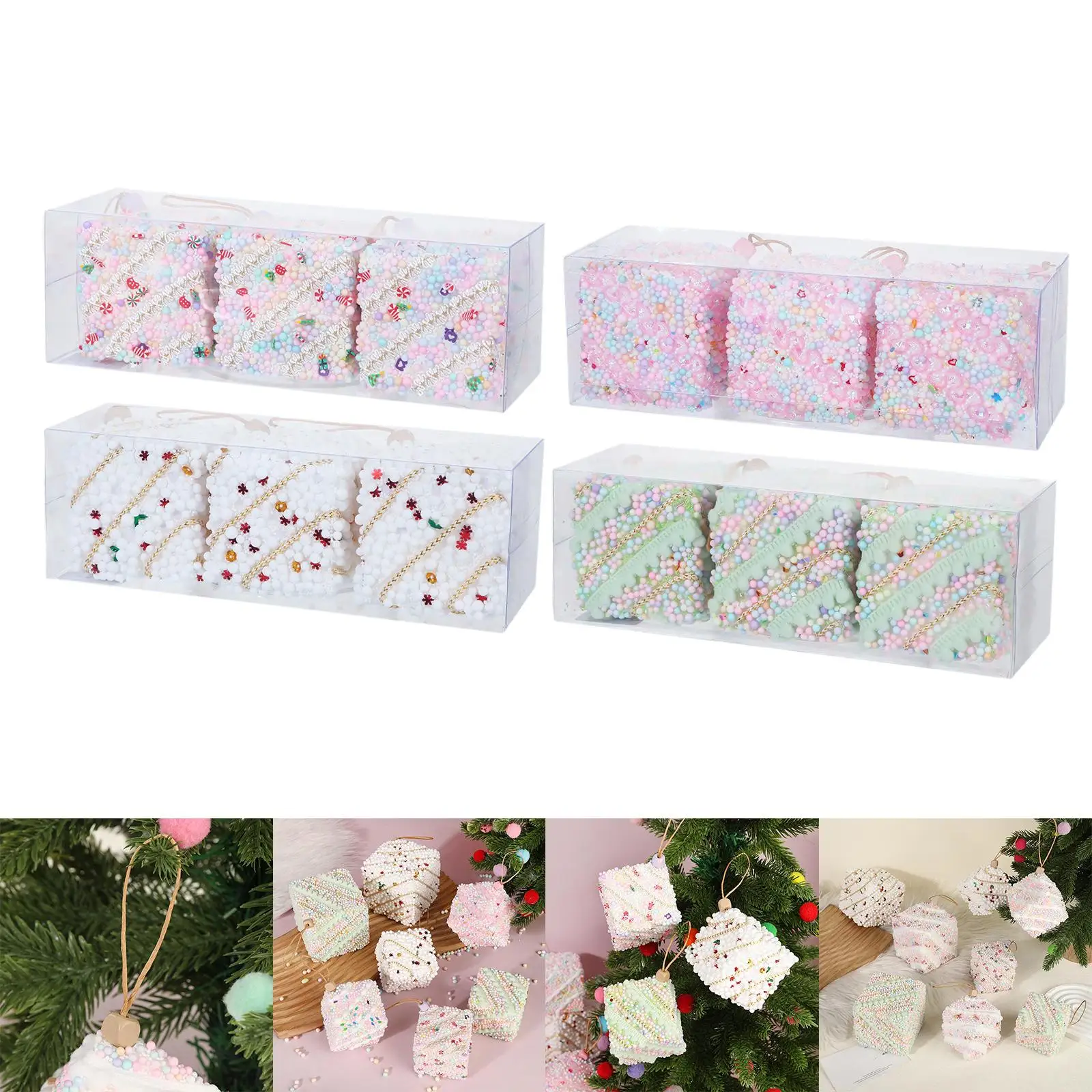 Colgante de árbol de Navidad, conjunto de adornos colgantes de espuma, decoración navideña ligera para fiesta de árbol de Navidad en el hogar - imagen 4