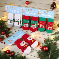 4 unids/set de calcetines navideños de punto para perros pequeños, zapatos para gatos, botas para Chihuahua para invierno, ropa interior cálida, Protector de pata sin cordones