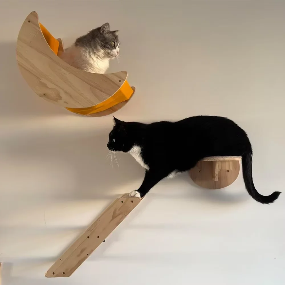 Estantes de escalada para gatos, hamaca para gatos, torre montada en la pared, casa colgante de pared tejida a mano para gatos, macramé, escalones y plataforma desmontables - imagen 5