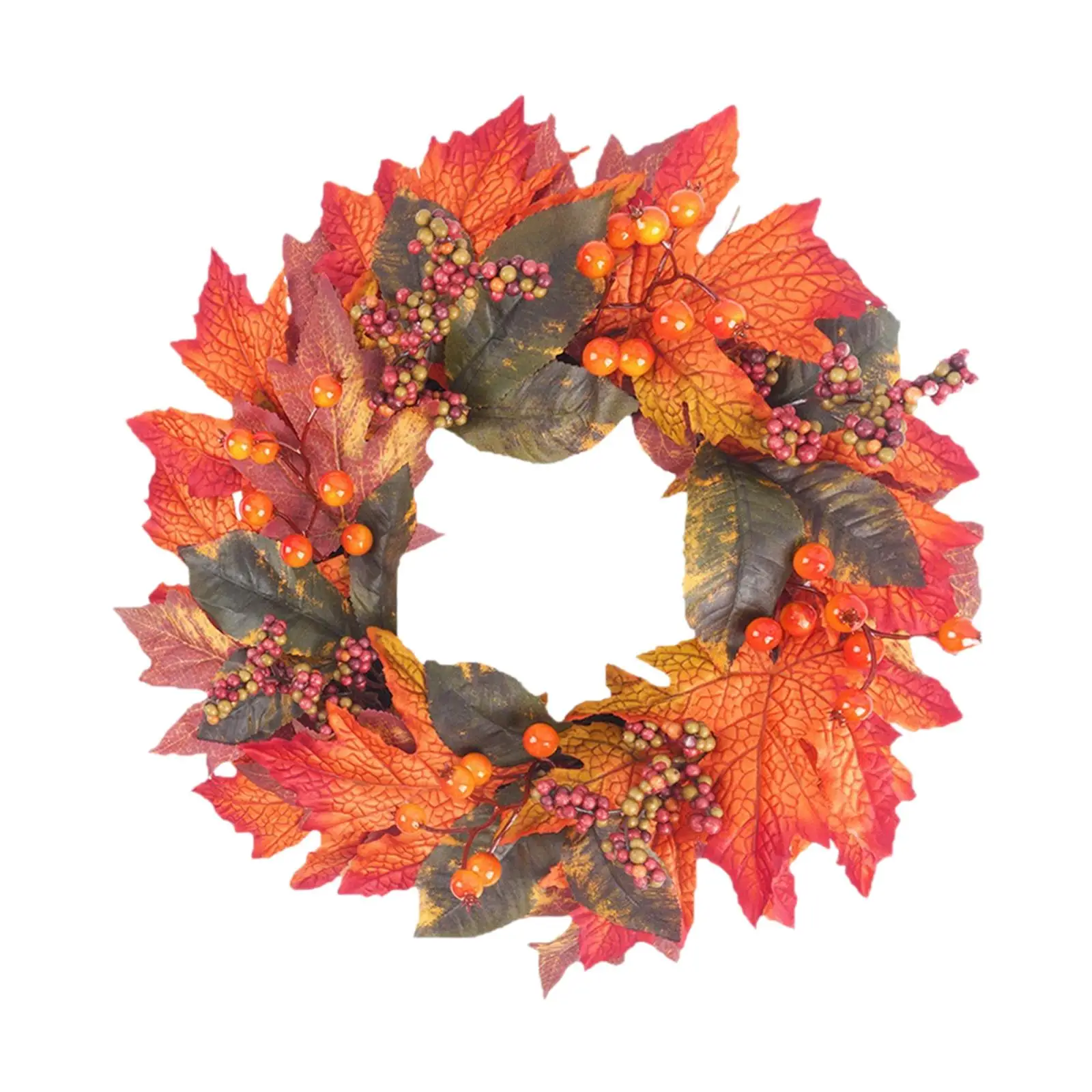 Corona Artificial de otoño para decoración del hogar, cosecha de hojas de arce, corona de bayas decorativa para festivales, interiores, exteriores, fiestas y oficinas