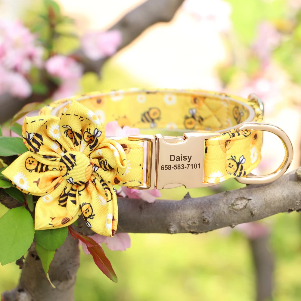 Collar de nailon personalizado para perro, accesorio con estampado de flores, identificación de mascotas, antipérdida para perros pequeños y grandes - imagen 3