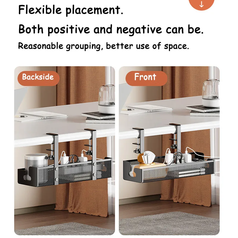 Bandeja de gestión de cables debajo del escritorio, organizadores de cables de escritorio de acero sin taladro, bandeja de gestión de cables, estante de almacenamiento - imagen 5