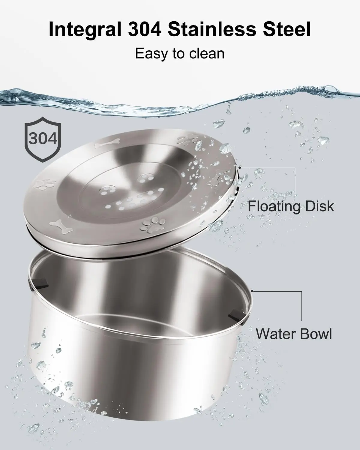 3L Stainless Steel No Spill Water Bowl for Dogs Non-Slip Slow Dog Bowl Water Feeder Dispenser for Medium Large Dogs - imagen 3