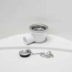 Desagüe RV con tapón, colador inoxidable, codo 90° y junta hermética
