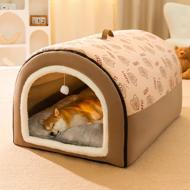 Cama plegable de invierno para mascotas, casa para perros, perrera para dormir, nido extraíble, cueva cerrada cálida, sofá, perrera grande, suministros para mascotas - imagen 2