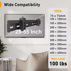 TV Wall Mount for 25-55 Inch TV up to 40kg, No Drill Low Profile TV Mount, Easy Install Wall Mount TV Bracket, Max VESA 400x400m