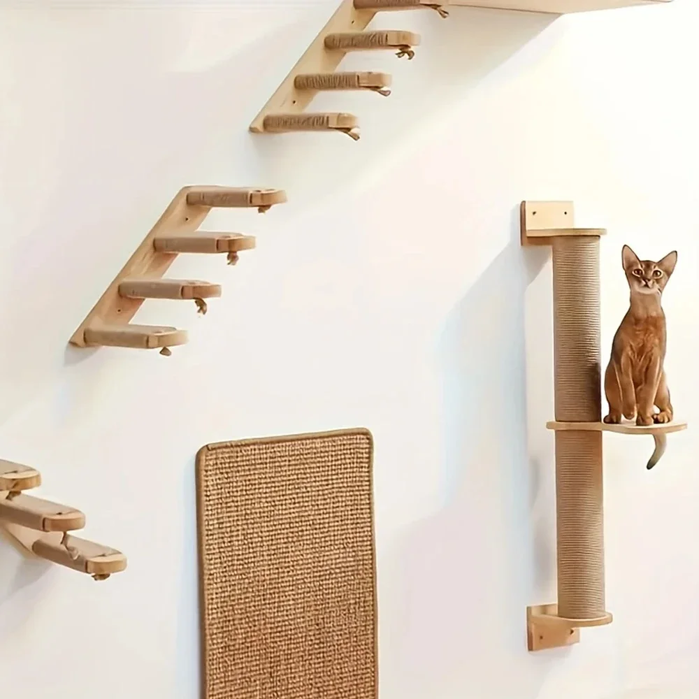 Cuerda de escalada para gatos montada en la pared, pedales de madera maciza y cuerda de Sisal, garra de entrenamiento para gatitos, muebles de interior para gatos - imagen 2