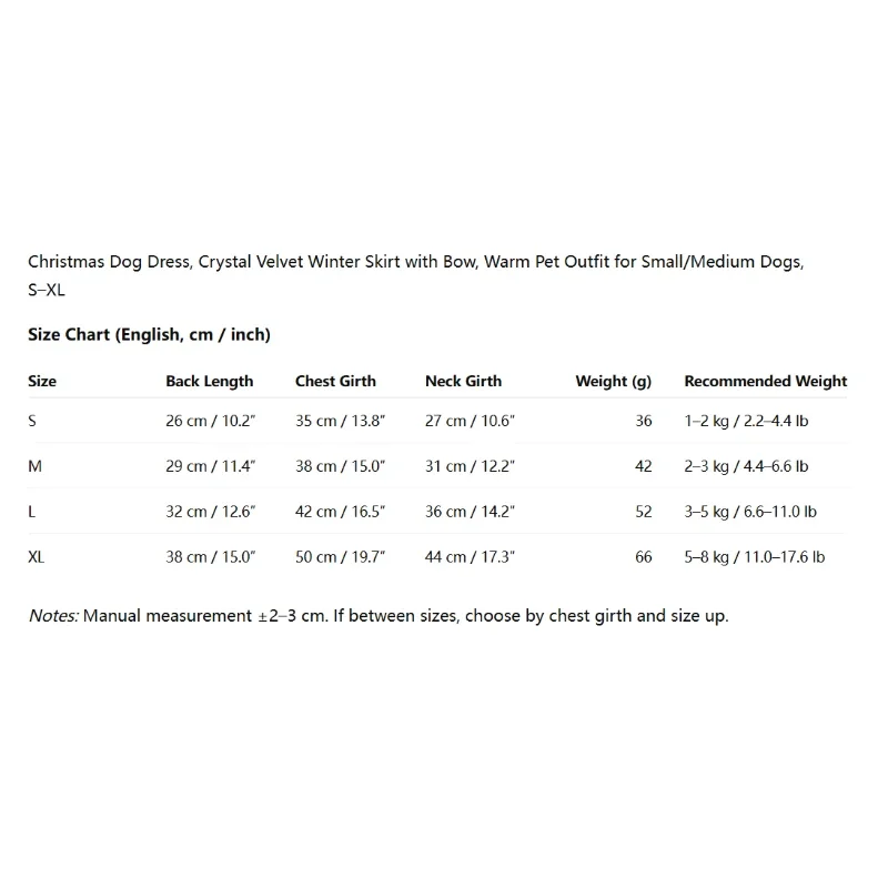 Traje cálido para mascotas para perros pequeños/medianos, vestido navideño para perros, falda de invierno de terciopelo cristalino con lazo, S–XL - imagen 3