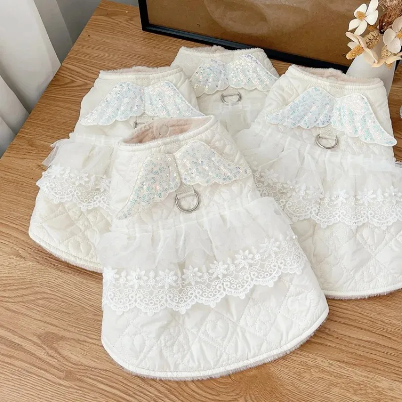 Falda de algodón con alas de Ángel para mascotas, ropa gruesa para perros, gatos, Yorkshire, ropa de diseñador para perros, Otoño e Invierno - imagen 2