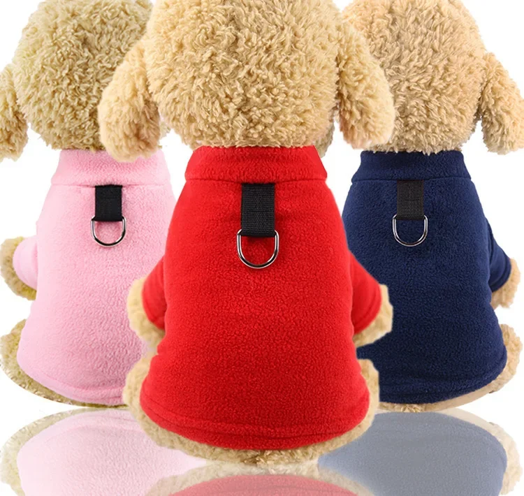Chaleco de invierno para perros, ropa de lana suave para perros pequeños, camiseta para perros de Color sólido, arnés, correa, anillo en D, abrigo para Pug Yorks, suministros para mascotas - imagen 5